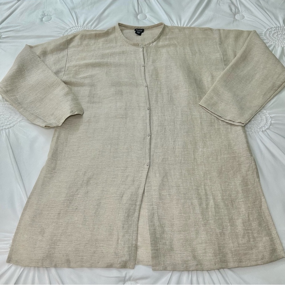 Eileen Fisher Linen & Cotton Neutral Beige Lagenlook Button Front Tunic Jacket S - Picture 6 of 15